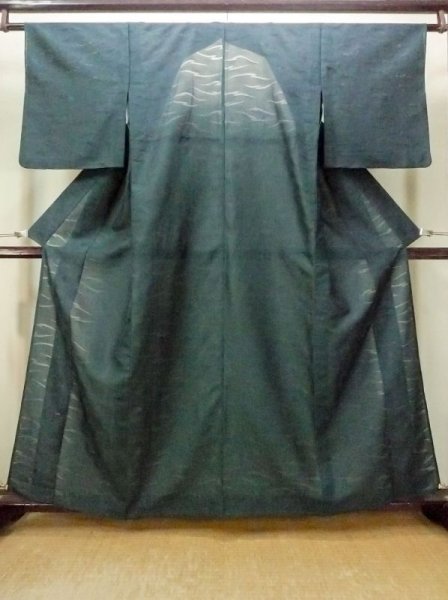Photo1: M1010B Vintage Japanese women  Dark Teal Summer / Silk. Stream   (Grade B) (1)
