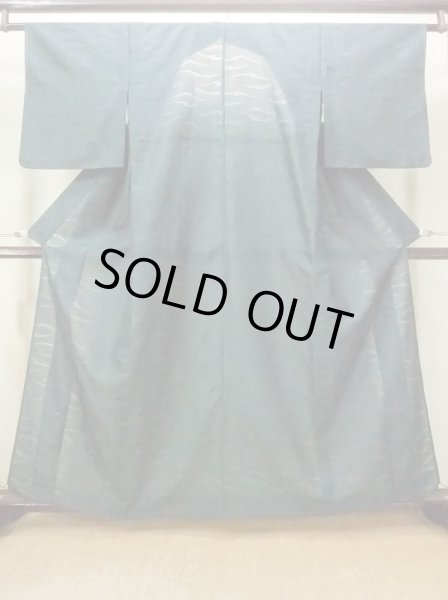 Photo1: M1010B Vintage Japanese women  Dark Teal Summer / Silk. Stream   (Grade B) (1)