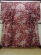 Photo1: M1010C Antique Japanese women  Dark Red Summer / Silk. Peony Stains/Soils all over. Aging deterioration. There is an impression from use.  (Grade D) (1)
