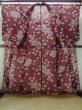 Photo2: M1010C Antique Japanese women  Dark Red Summer / Silk. Peony Stains/Soils all over. Aging deterioration. There is an impression from use.  (Grade D) (2)