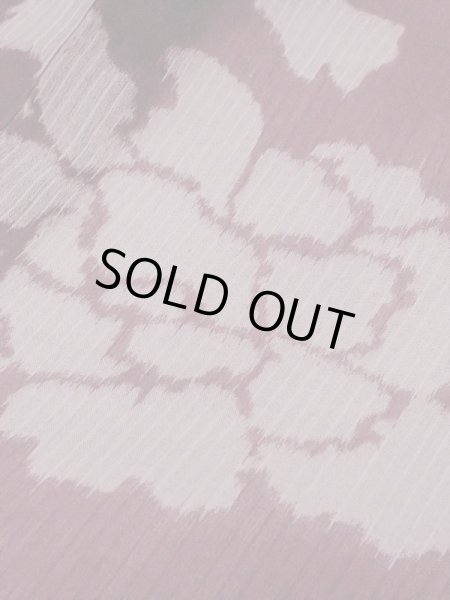 Photo8: M1010C Antique Japanese women  Dark Red Summer / Silk. Peony Stains/Soils all over. Aging deterioration. There is an impression from use.  (Grade D) (8)