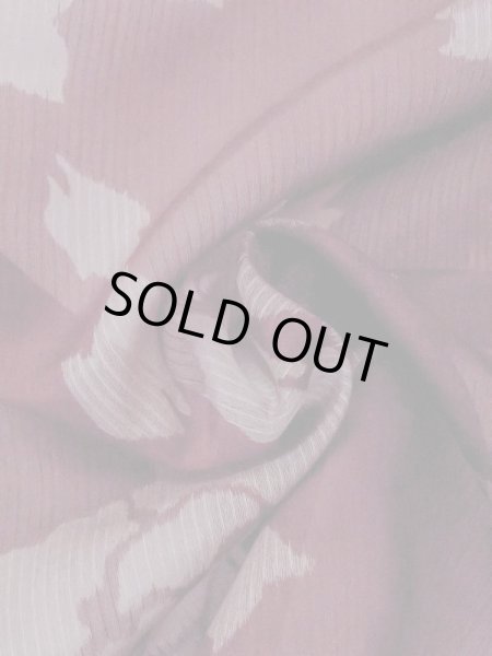 Photo10: M1010C Antique Japanese women  Dark Red Summer / Silk. Peony Stains/Soils all over. Aging deterioration. There is an impression from use.  (Grade D) (10)