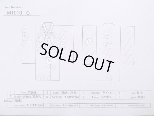 Photo11: M1010C Antique Japanese women  Dark Red Summer / Silk. Peony Stains/Soils all over. Aging deterioration. There is an impression from use.  (Grade D) (11)