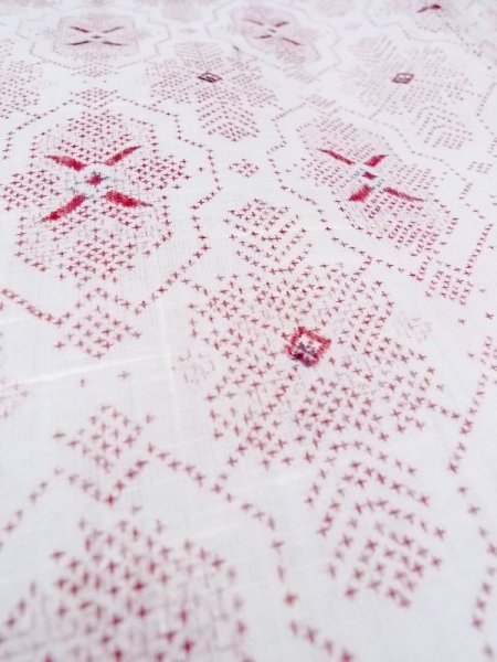 Photo9: Mint M1010I Vintage Japanese women   White HITOE unlined / Synthetic. Geometrical pattern,   (Grade A) (9)