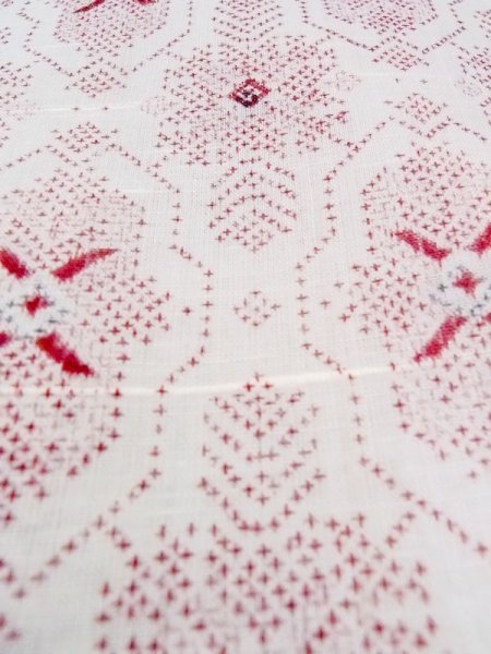 Photo10: Mint M1010I Vintage Japanese women   White HITOE unlined / Synthetic. Geometrical pattern,   (Grade A) (10)