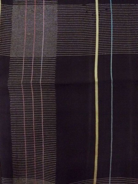 Photo4: M1010K Antique Japanese women   Black Summer / Silk. Stripes,   (Grade D) (4)