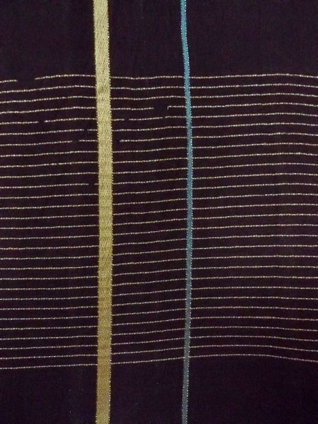 Photo7: M1010K Antique Japanese women   Black Summer / Silk. Stripes,   (Grade D) (7)