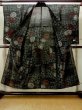 Photo2: M1010M Antique Japanese women   Black HITOE unlined / Silk. Flower,   (Grade D) (2)