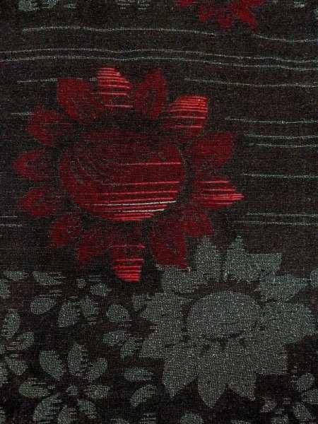 Photo5: M1010M Antique Japanese women   Black HITOE unlined / Silk. Flower,   (Grade D) (5)