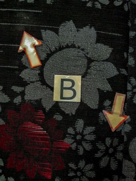 Photo15: M1010M Antique Japanese women   Black HITOE unlined / Silk. Flower,   (Grade D) (15)