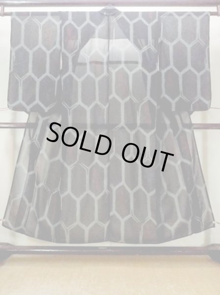 Photo1: M1010O Antique Japanese women   Black Summer / Silk. Flower,   (Grade D) (1)