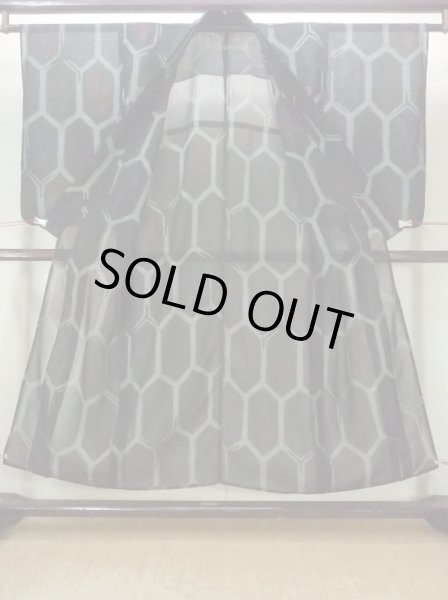 Photo2: M1010O Antique Japanese women   Black Summer / Silk. Flower,   (Grade D) (2)