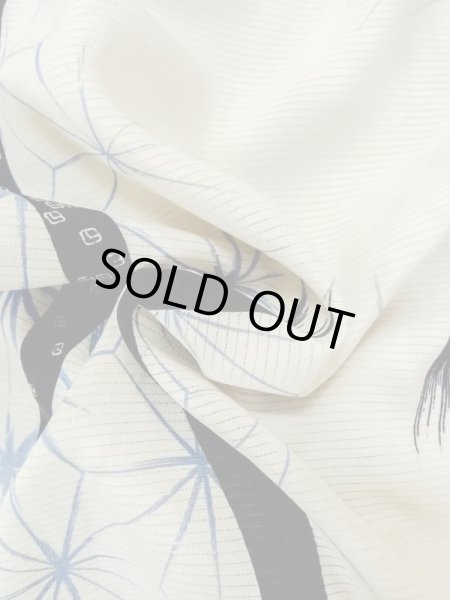Photo11: M1010Q Vintage Japanese women   Off White HITOE unlined / Silk. Hemp leaf,   (Grade D) (11)