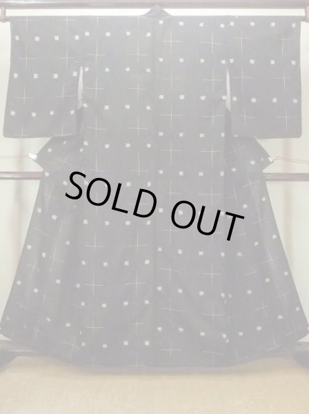 Photo1: M1010S Antique Japanese women   Black HITOE unlined / Silk. Cross,   (Grade B) (1)