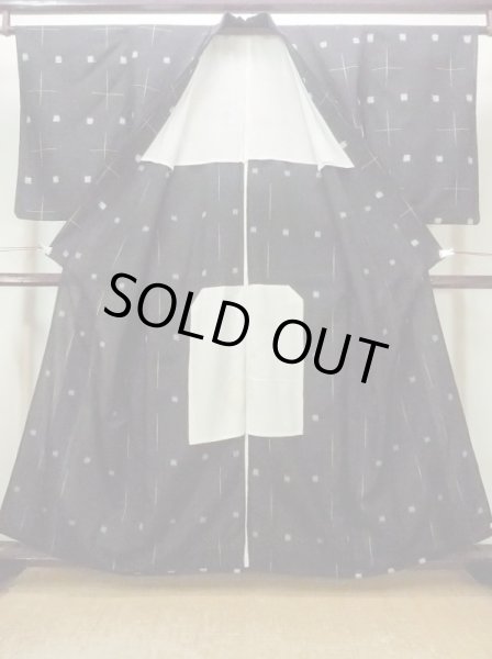 Photo2: M1010S Antique Japanese women   Black HITOE unlined / Silk. Cross,   (Grade B) (2)