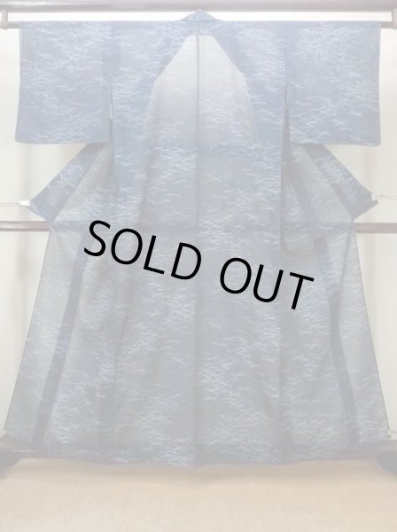 Photo1: Mint M1010T Vintage Japanese women   Indigo Blue HITOE unlined / Synthetic. Pine tree/branch/needle   (Grade A) (1)