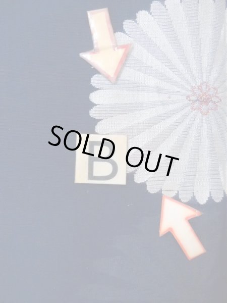 Photo13: M1010X Antique Japanese women   Indigo Blue HITOE unlined / Silk. Flower,   (Grade C) (13)