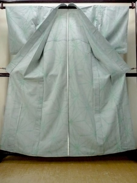 Photo2: M1018I Vintage Japanese women  Light Gray HITOE unlined / Wool. Hemp leaf,   (Grade D) (2)