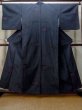 Photo1: M1018K Vintage Japanese women  Dark Navy Blue HITOE unlined / Wool. Chinese flower,   (Grade D) (1)