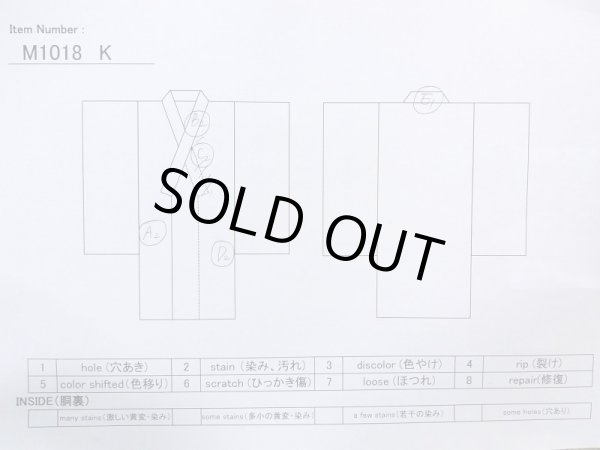 Photo11: M1018K Vintage Japanese women  Dark Navy Blue HITOE unlined / Wool. Chinese flower,   (Grade D) (11)