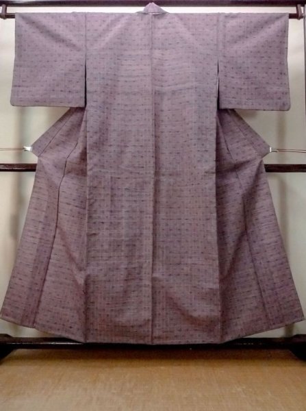 Photo1: M1018N Vintage Japanese women   Purple HITOE unlined / Wool. Plaid Checks,   (Grade A) (1)
