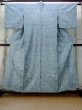 Photo1: M1018O Vintage Japanese women  Grayish Light Blue HITOE unlined / Wool. Line, Arrow feathers pattern  (Grade C) (1)