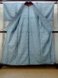 Photo2: M1018O Vintage Japanese women  Grayish Light Blue HITOE unlined / Wool. Line, Arrow feathers pattern  (Grade C) (2)