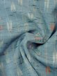 Photo9: M1018O Vintage Japanese women  Grayish Light Blue HITOE unlined / Wool. Line, Arrow feathers pattern  (Grade C) (9)