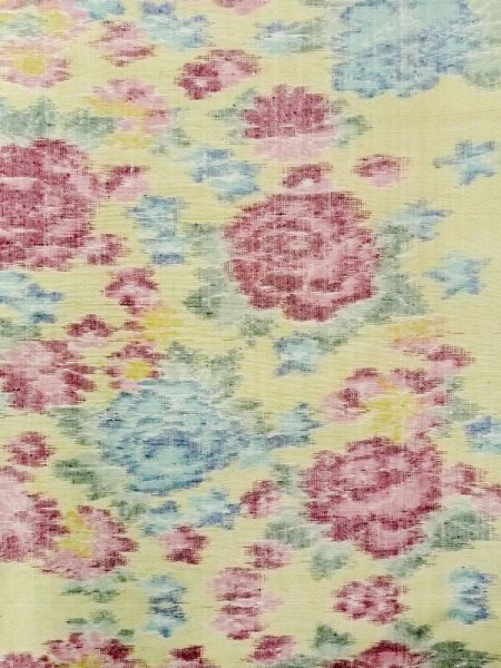 Photo4: M1018P Vintage Japanese women Pale Light Yellow HITOE unlined / Silk. Flower,   (Grade C) (4)