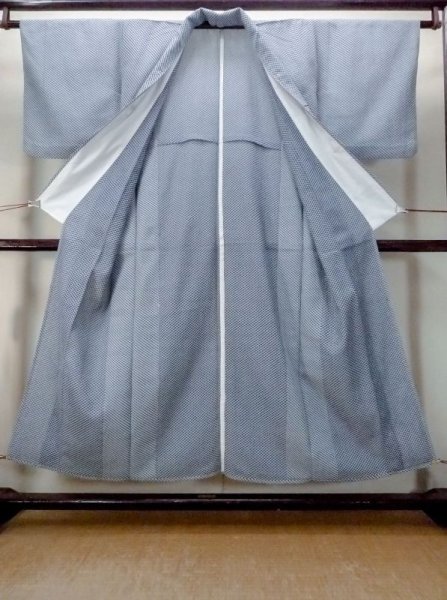 Photo2: M1018R Vintage Japanese women   Blue HITOE unlined / Synthetic. Dapple pattern   (Grade C) (2)