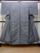 Photo1: M1018S Vintage Japanese women   Navy Blue HITOE unlined / Silk. Stripes   (Grade C) (1)