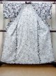 Photo2: M1018T Vintage Japanese women   White HITOE unlined / Silk. Chrysanthemum, There is an impression from use.  (Grade C) (2)