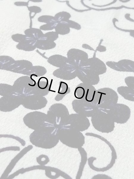 Photo10: M1018T Vintage Japanese women   White HITOE unlined / Silk. Chrysanthemum, There is an impression from use.  (Grade C) (10)