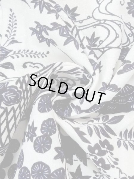 Photo13: M1018T Vintage Japanese women   White HITOE unlined / Silk. Chrysanthemum, There is an impression from use.  (Grade C) (13)