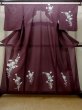 Photo1: M1018Y Vintage Japanese women Dark Reddish Purple Summer / Silk. KIKYO Japanese balloonflower   (Grade C) (1)