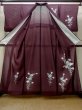 Photo2: M1018Y Vintage Japanese women Dark Reddish Purple Summer / Silk. KIKYO Japanese balloonflower   (Grade C) (2)