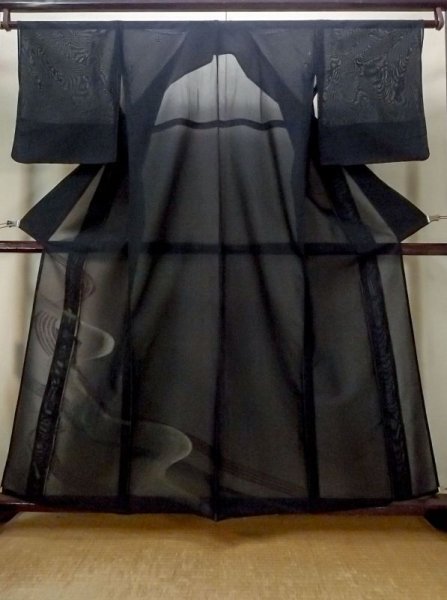 Photo1: M1018Z Vintage Japanese women   Black Summer / Silk. Stream   (Grade C) (1)