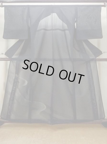 Photo1: M1018Z Vintage Japanese women   Black Summer / Silk. Stream   (Grade C) (1)