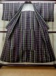 Photo2: M1025A Vintage Japanese women   Navy Blue HITOE unlined / Wool. Plaid Checks   (Grade C) (2)