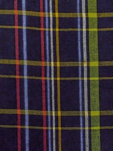 Photo5: M1025A Vintage Japanese women   Navy Blue HITOE unlined / Wool. Plaid Checks   (Grade C) (5)
