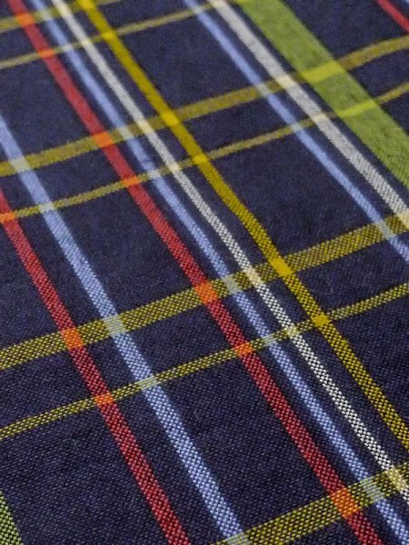 Photo8: M1025A Vintage Japanese women   Navy Blue HITOE unlined / Wool. Plaid Checks   (Grade C) (8)
