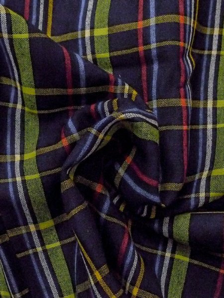 Photo9: M1025A Vintage Japanese women   Navy Blue HITOE unlined / Wool. Plaid Checks   (Grade C) (9)