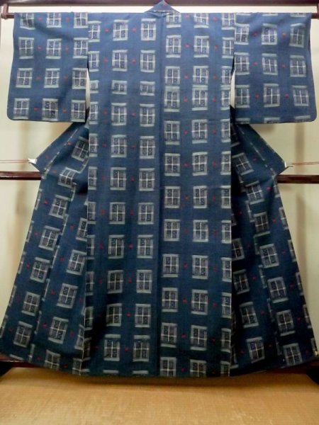 Photo1: M1025E Vintage Japanese women Dark Grayish Blue HITOE unlined / Wool. Quadrangle,   (Grade A) (1)