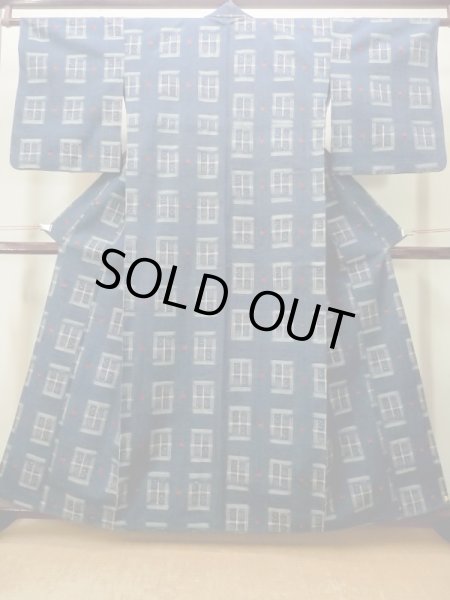 Photo1: M1025E Vintage Japanese women Dark Grayish Blue HITOE unlined / Wool. Quadrangle,   (Grade A) (1)