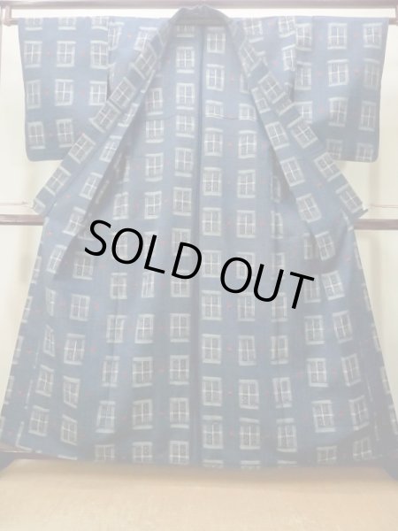 Photo2: M1025E Vintage Japanese women Dark Grayish Blue HITOE unlined / Wool. Quadrangle,   (Grade A) (2)