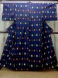Photo1: M1025H Vintage Japanese women   Navy Blue HITOE unlined / Wool. Abstract pattern   (Grade C) (1)