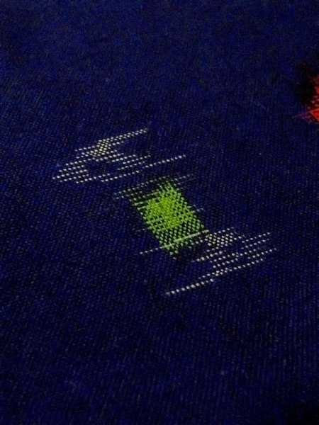 Photo8: M1025H Vintage Japanese women   Navy Blue HITOE unlined / Wool. Abstract pattern   (Grade C) (8)