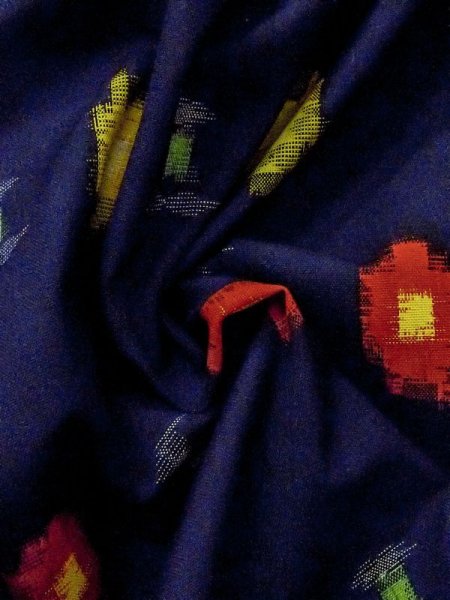 Photo10: M1025H Vintage Japanese women   Navy Blue HITOE unlined / Wool. Abstract pattern   (Grade C) (10)