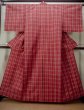Photo1: M1025J Vintage Japanese women  Grayish Red HITOE unlined / Wool. Plaid Checks There are stains on the back of collar.  (Grade C) (1)