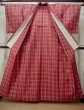 Photo2: M1025J Vintage Japanese women  Grayish Red HITOE unlined / Wool. Plaid Checks There are stains on the back of collar.  (Grade C) (2)